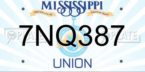 7NQ387 Mississippi License Plate