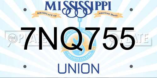 7NQ755 Mississippi License Plate
