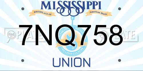 7NQ758 Mississippi License Plate