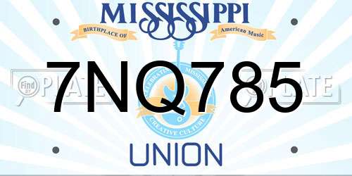 7NQ785 Mississippi License Plate