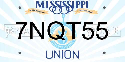 7NQT55 Mississippi License Plate