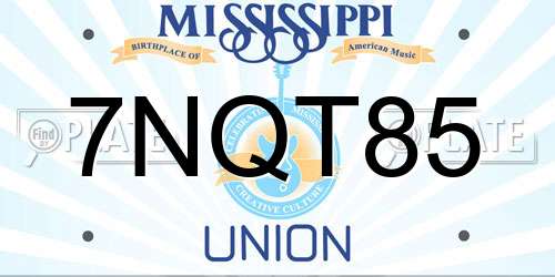 7NQT85 Mississippi License Plate