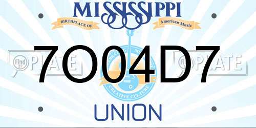 7O04D7 Mississippi License Plate
