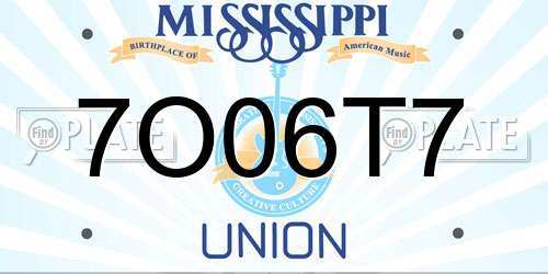 7O06T7 Mississippi License Plate