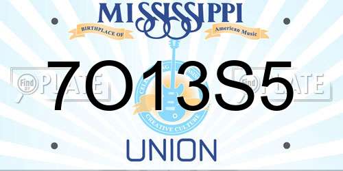 7O13S5 Mississippi License Plate