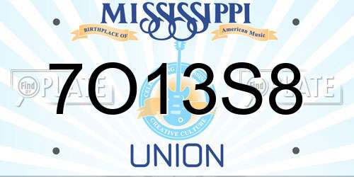 7O13S8 Mississippi License Plate