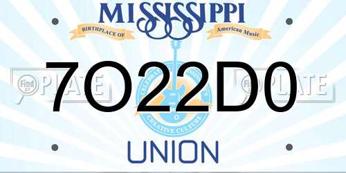 7O22D0 Mississippi License Plate