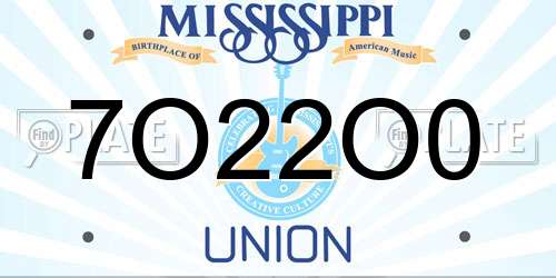 7O22O0 Mississippi License Plate