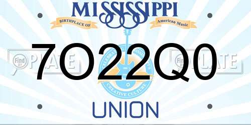 7O22Q0 Mississippi License Plate