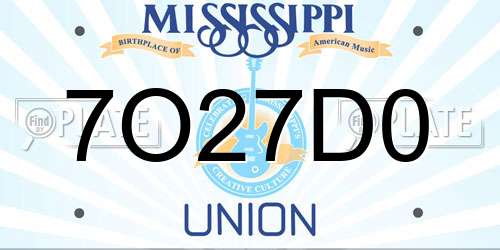 7O27D0 Mississippi License Plate