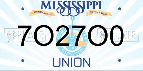 7O27O0 Mississippi License Plate