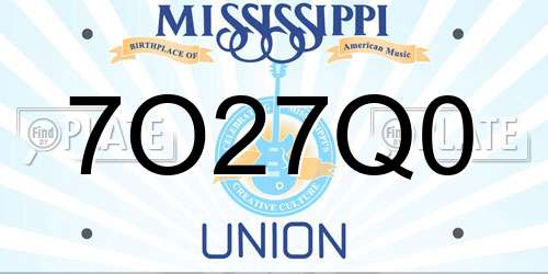 7O27Q0 Mississippi License Plate