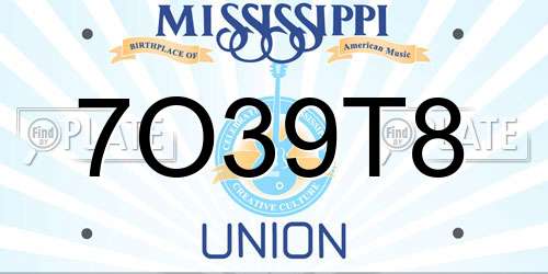 7O39T8 Mississippi License Plate