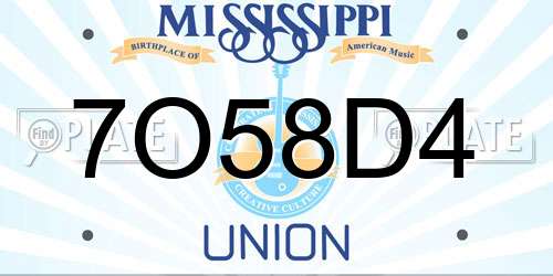 7O58D4 Mississippi License Plate