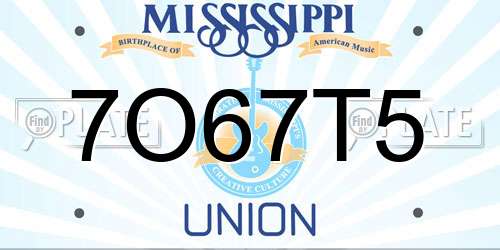 7O67T5 Mississippi License Plate