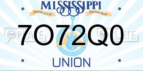 7O72Q0 Mississippi License Plate