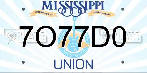7O77D0 Mississippi License Plate