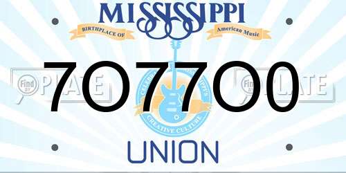 7O77O0 Mississippi License Plate