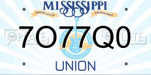 7O77Q0 Mississippi License Plate