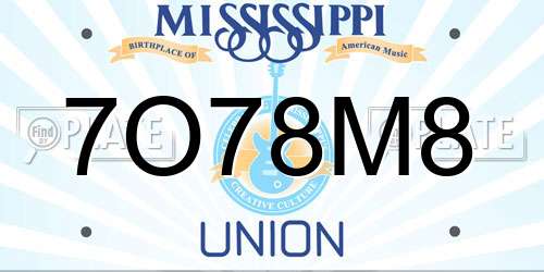 7O78M8 Mississippi License Plate