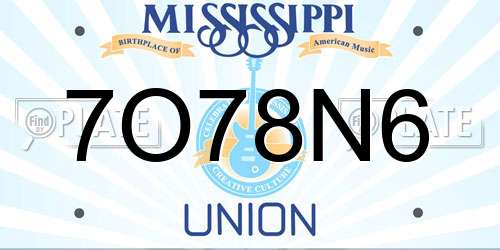 7O78N6 Mississippi License Plate
