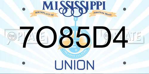 7O85D4 Mississippi License Plate