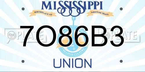 7O86B3 Mississippi License Plate