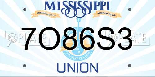 7O86S3 Mississippi License Plate