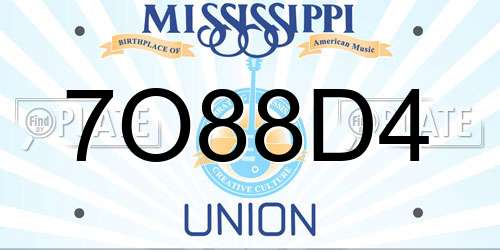 7O88D4 Mississippi License Plate