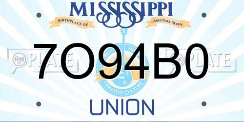 7O94B0 Mississippi License Plate