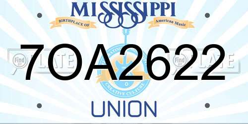 7OA2622 Mississippi License Plate