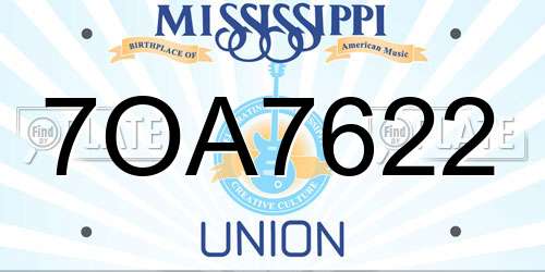 7OA7622 Mississippi License Plate