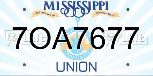 7OA7677 Mississippi License Plate