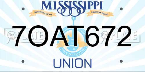 7OAT672 Mississippi License Plate