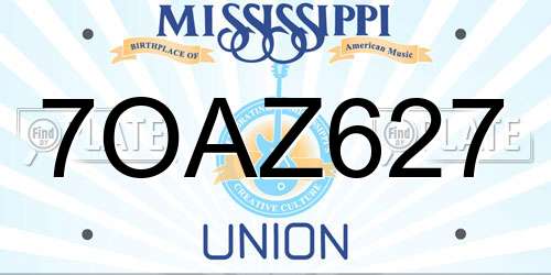 7OAZ627 Mississippi License Plate
