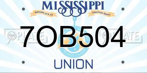 7OB504 Mississippi License Plate