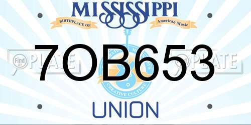 7OB653 Mississippi License Plate