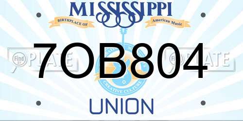 7OB804 Mississippi License Plate