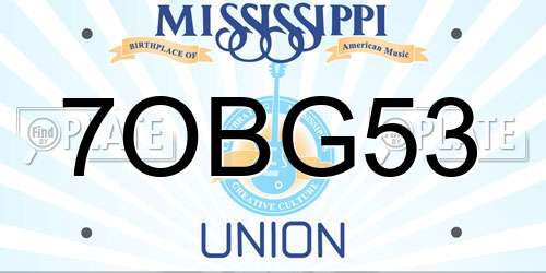 7OBG53 Mississippi License Plate