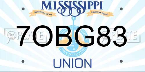 7OBG83 Mississippi License Plate
