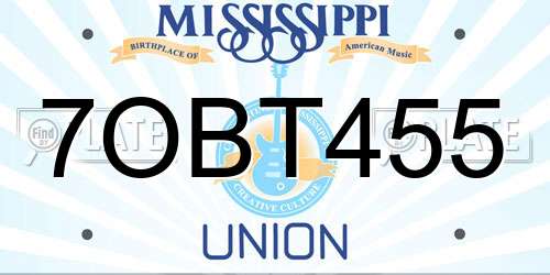 7OBT455 Mississippi License Plate