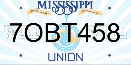 7OBT458 Mississippi License Plate