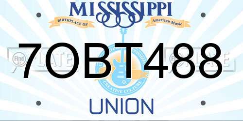 7OBT488 Mississippi License Plate