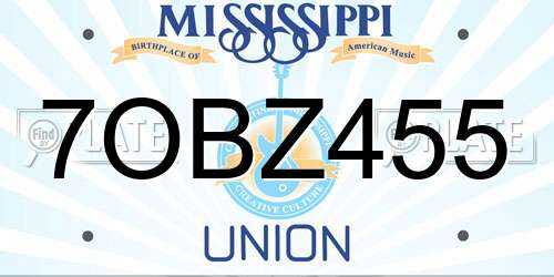 7OBZ455 Mississippi License Plate