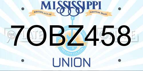 7OBZ458 Mississippi License Plate