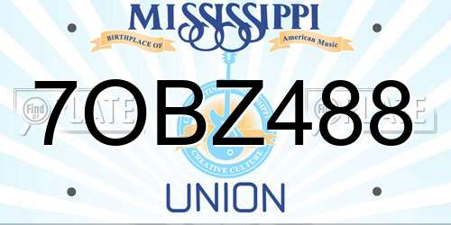 7OBZ488 Mississippi License Plate