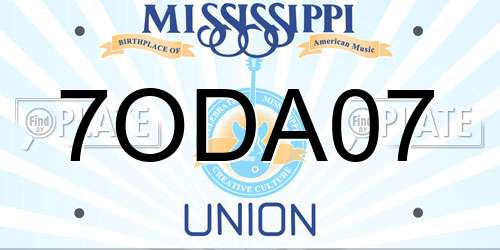 7ODA07 Mississippi License Plate