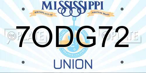 7ODG72 Mississippi License Plate