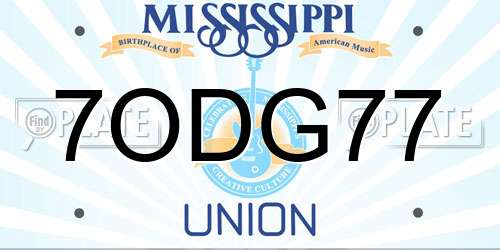 7ODG77 Mississippi License Plate