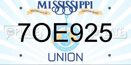 7OE925 Mississippi License Plate